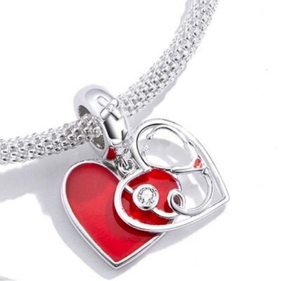 Heart & Stethoscope Charm for Health Care Workers - Picture 1 of 3